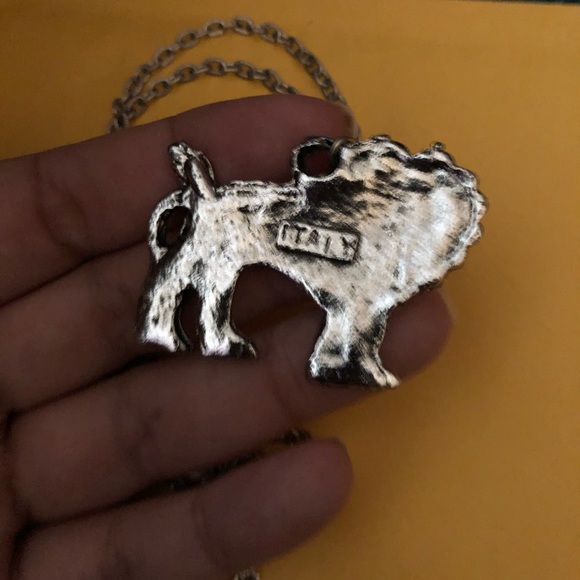 Vintage Silvertone Lion Necklace marked Italy - Picture 2 of 4